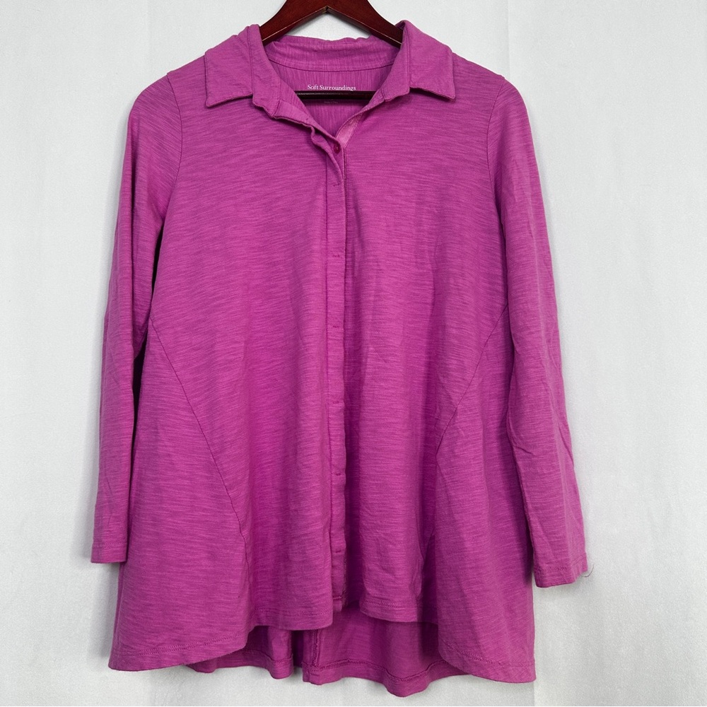 Soft Surroundings Button Up Womens Pink Tunic Cotton Long Sleeve Medium Petite